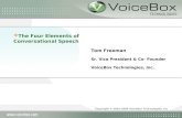 Tom Freeman Sr. Vice President & Co- Founder VoiceBox Technologies, Inc. Copyright © 2001-2006 VoiceBox Technologies, Inc  The Four Elements of Conversational.