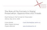 The Role of File Formats in Digital Preservation: Opportunities and Threats ErpaTraining on File Formats for Preservation Vienna, May 10-11, 2004 Frank.