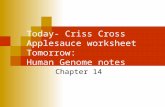 Today- Criss Cross Applesauce worksheet Tomorrow: Human Genome notes Chapter 14.