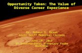 Opportunity Taken: The Value of Diverse Career Experience Dr. Robert D. Braun Alvin Seiff Memorial Lecture June 18, 2012 9 th International Planetary Probe.
