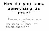 How do you know something is true? Because an authority says so? The moon is made of green cheese??