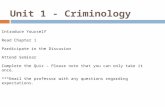 Unit 1 - Criminology Introduce Yourself Read Chapter 1 Pardicipate in the Discusion Attend Seminar Complete the Quiz – Please note that you can only take.