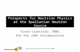 Carolina Neutrino Workshop 20041 Prospects for Neutrino Physics at the Spallation Neutron Source Vince Cianciolo, ORNL for the SNS Collaboration.