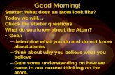 Good Morning! Starter: What does an atom look like? Today we will… Check the starter questions What do you know about the Atom? Goal: –determine what.