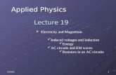 110/16/2015 Applied Physics Lecture 19  Electricity and Magnetism Induced voltages and induction Energy AC circuits and EM waves Resistors in an AC circuits.