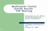 Washington County System Review CSP Meeting Undertaken by the Office of Mental Health and Mental Retardation In partnership with Allegheny HealthChoices,