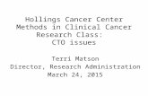 Hollings Cancer Center Methods in Clinical Cancer Research Class: CTO issues Terri Matson Director, Research Administration March 24, 2015.