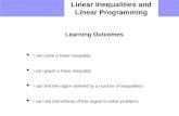 Linear Inequalities and Linear Programming Learning Outcomes  I can solve a linear inequality  I can graph a linear inequality  I can find the region.