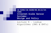 15-829A/18-849B/95-811A/19-729A Internet-Scale Sensor Systems: Design and Policy Lecture 9 – Lookup Algorithms (DNS & DHTs)