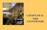 CHAPTER 8: THE GOVERNOR. Current Texas Governor  Rick Perry (a Republican), was sworn in as Texas’ 47th governor on December 21, 2000. He was elected.