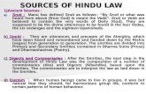 SOURCES OF HINDU LAW 1)Ancient Sources : a) Sruti : Manu has defined Sruti as follows– “By Sruti or what was heard from above (from God) is meant the Veda”.