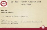 ED 300: Human Growth and Learning Welcome Opening Prayer ??? Chapter Outline Assignments Turn in: Chapter 2: Cognitive and Linguistic Development Vocabulary.