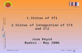 Peyrej @ ipno.in2p3.fr Badesi - Sardinia - May 2006IPNO-RDD-Jean Peyré1 1.Status of ST1 2.Status of integration of ST1 and ST2 Jean Peyré Badesi - May.