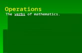 Operations The verbs of mathematics.. Subtraction Same as: adding a negative number. 4 - 3 = 4 + (-3)