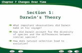 Chapter 7 Changes Over Time Section 1: Darwin’s Theory What important observations did Darwin make on his voyage? How did Darwin account for the diversity.
