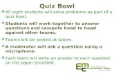 Quiz Bowl  All eight students will solve problems as part of a quiz bowl.  Students will work together to answer questions and compete head to head against.