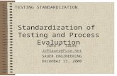 TESTING STANDARDIZATION Standardization of Testing and Process Evaluation John P. Sauer JoPSauer@Fuse.Net SAUER ENGINEERING December 13, 2000.