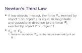Newton’s Third Law If two objects interact, the force exerted by object 1 on object 2 is equal in magnitude and opposite in direction to the force exerted.