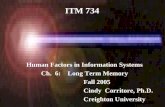 Corritore, 7341 ITM 734 Human Factors in Information Systems Ch. 6: Long Term Memory Fall 2005 Cindy Corritore, Ph.D. Creighton University.