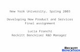 New York University, Spring 2003 Developing New Product and Services Final assignment Lucia Franchi Reckitt Benckiser R&D Manager.