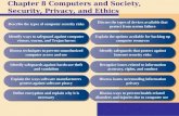 Chapter 8 Computers and Society, Security, Privacy, and Ethics Describe the types of computer security risks Identify ways to safeguard against computer.