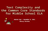Text Complexity and the Common Core Standards for Middle School ELA Waiver Day ~ November 8, 2011 Sherry Birchem.