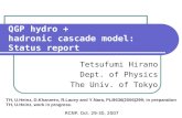 QGP hydro + hadronic cascade model: Status report Tetsufumi Hirano Dept. of Physics The Univ. of Tokyo RCNP, Oct. 29-30, 2007 TH, U.Heinz, D.Kharzeev,