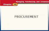 Managing Purchasing and Inventory 1 PROCUREMENT. Managing Purchasing and Inventory 2 Describe the importance of planning purchases. Identify factors that.