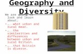 Geography and Diversity We are going to look and learn about; …..what urban and rural mean. …..the similarities and differences between urban and rural.