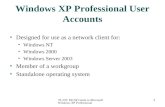 70-270: MCSE Guide to Microsoft Windows XP Professional 1 Windows XP Professional User Accounts Designed for use as a network client for: Windows NT Windows