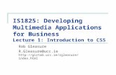 IS1825: Developing Multimedia Applications for Business Lecture 1: Introduction to CSS Rob Gleasure R.Gleasure@ucc.ie .