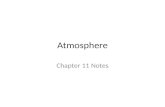 Atmosphere Chapter 11 Notes. Composition of the Atmosphere Currently: – Nitrogen (N 2 ): 78% – Oxygen (O 2 ): 21% – Argon (Ar) – Carbon dioxide (CO 2.
