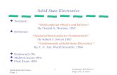 Solid-State Electronics Chap. 1 Instructor: Pei-Wen Li Dept. of E. E. NCU 1 Solid-State Electronics  Textbook: “Semiconductor Physics and Devices” By.