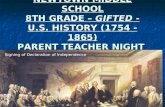 NEWTOWN MIDDLE SCHOOL 8TH GRADE – GIFTED - U.S. HISTORY (1754 - 1865) PARENT TEACHER NIGHT MR. JOE FABRIZIO Signing of Declaration of Independence.