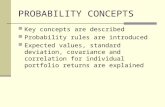 PROBABILITY CONCEPTS Key concepts are described Probability rules are introduced Expected values, standard deviation, covariance and correlation for individual.