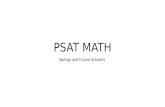 PSAT MATH Springs and Future Scholars. Math Test Content Specifications Element Redesigned PSAT Time AllottedAmount% of Test Total70 minutes100% Calculator.