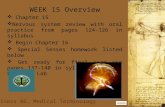 Business 86, Medical Terminology WEEK 15 Overview  Chapter 15  Nervous system review with oral practice from pages 124-126 in syllabus  Begin Chapter.