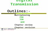 Digital Transmission EKT 231 : COMMUNICATION SYSTEM CHAPTER 4 : DIGITAL TRANSMISSION Multiplexing Multiplexing FDM TDM WDM Chapter review Chapter revision.