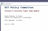 HIT Policy Committee Privacy & Security Tiger Team Update Deven McGraw, Co-Chair Center for Democracy & Technology Paul Egerman, Co-Chair June 25, 2010.