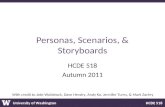 University of Washington HCDE 518 Personas, Scenarios, & Storyboards HCDE 518 Autumn 2011 With credit to Jake Wobbrock, Dave Hendry, Andy Ko, Jennifer.