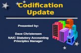 Codification Update Presented by: Dave Christensen NAIC Statutory Accounting Principles Manager.
