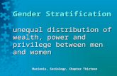 Gender Stratification unequal distribution of wealth, power and privilege between men and women Macionis, Sociology, Chapter Thirteen.