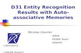 D31 Entity Recognition Results with Auto- associative Memories Nicolas Gourier INRIA PRIMA Team GRAVIR Laboratory CAVIAR Project.