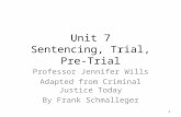 Unit 7 Sentencing, Trial, Pre-Trial Professor Jennifer Wills Adapted from Criminal Justice Today By Frank Schmalleger 1.