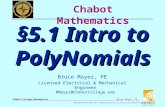 BMayer@ChabotCollege.edu MTH55_Lec-20_sec_5-1_Intro_to_PolyNom_Fcns.ppt 1 Bruce Mayer, PE Chabot College Mathematics Bruce Mayer, PE Licensed Electrical.
