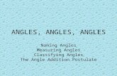 ANGLES, ANGLES, ANGLES Naming Angles Measuring Angles Classifying Angles The Angle Addition Postulate.
