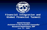Financial Integration and Global Financial Turmoil Hamid Faruqee Assistant to the Economic Counsellor Research Department, IMF June 25, 2008.