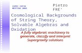 Cosmological Backgrounds of String Theory, Solvable Algebras and Oxidation A fully algebraic machinery to generate, classify and interpret Supergravity.