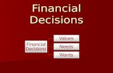 Financial Decisions Values Needs Wants. Basic Economic Principles People choose because of limited resources People choose because of limited resources.