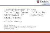 Identification of the Technology Commercialization Strategies of High-Tech Small Firms Article Summary Sorin Sorlescu 5004 - Technology Innovation Management.